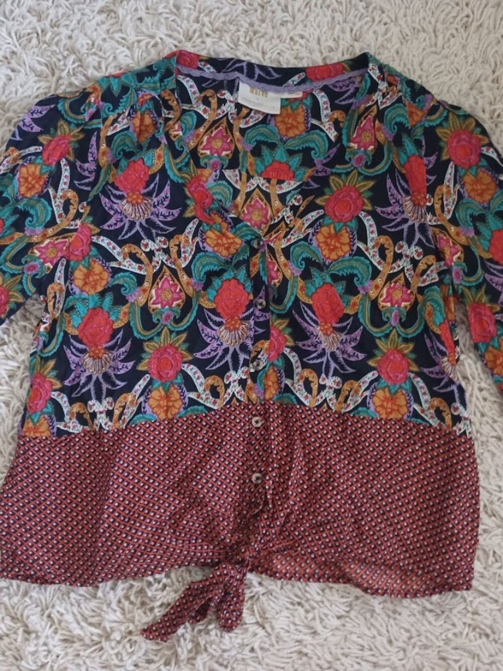 Maeve Anthropologie Blouse Women 10 Floral Boho Bell Sleeve Tie Front India